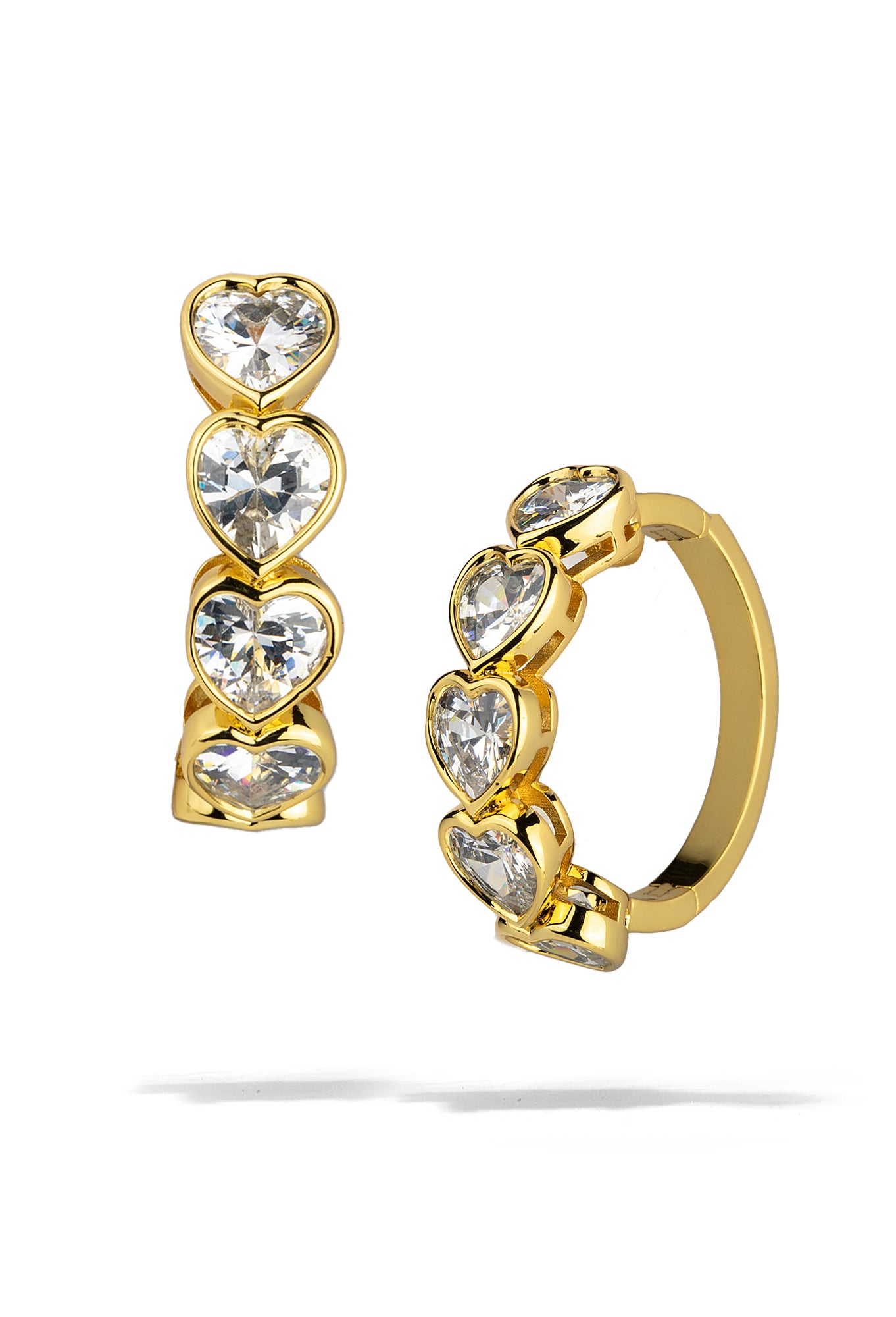 Large Gold Bezel Heart Hoops Earrings