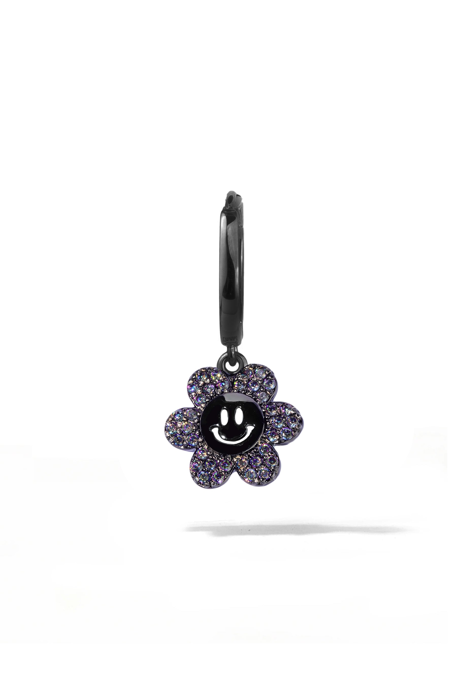 Black Happy Daisy Huggie Earring