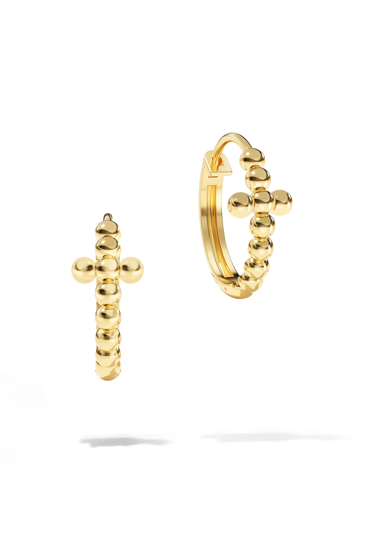 Bubble Cross Huggie Earrings | 14K Solid Gold