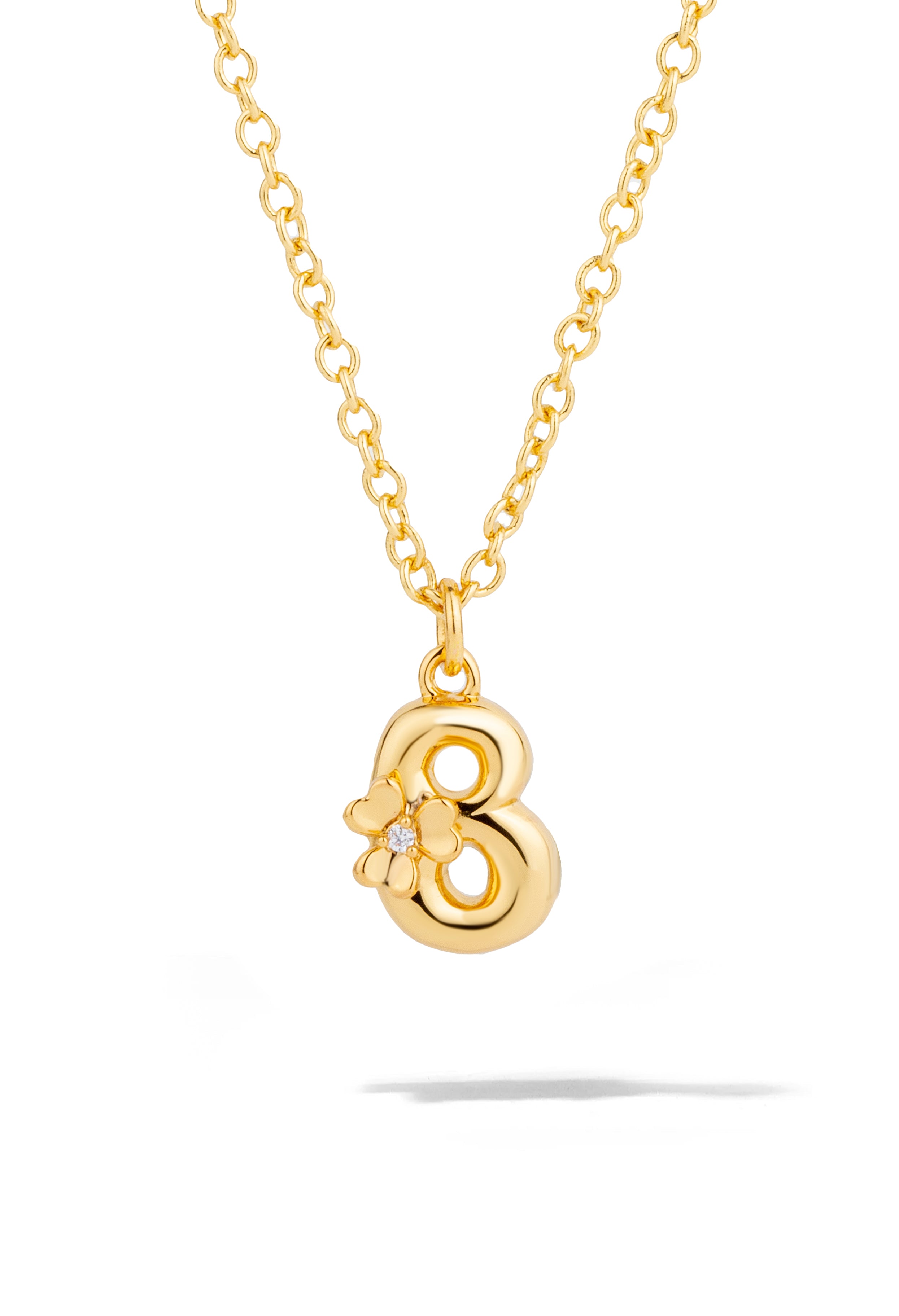 Gold Bubble Letter Floral Necklace