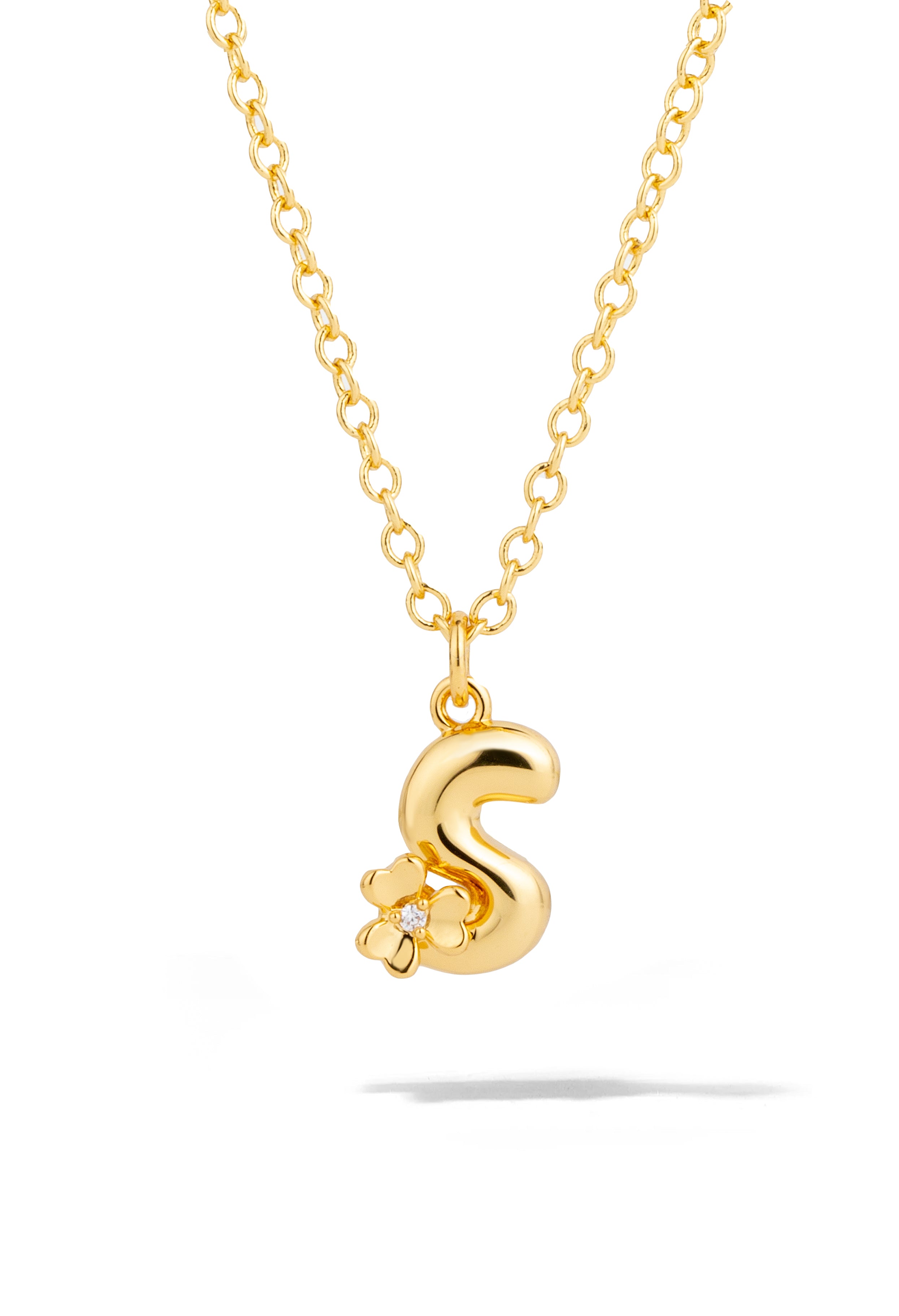 Gold Bubble Letter Floral Necklace