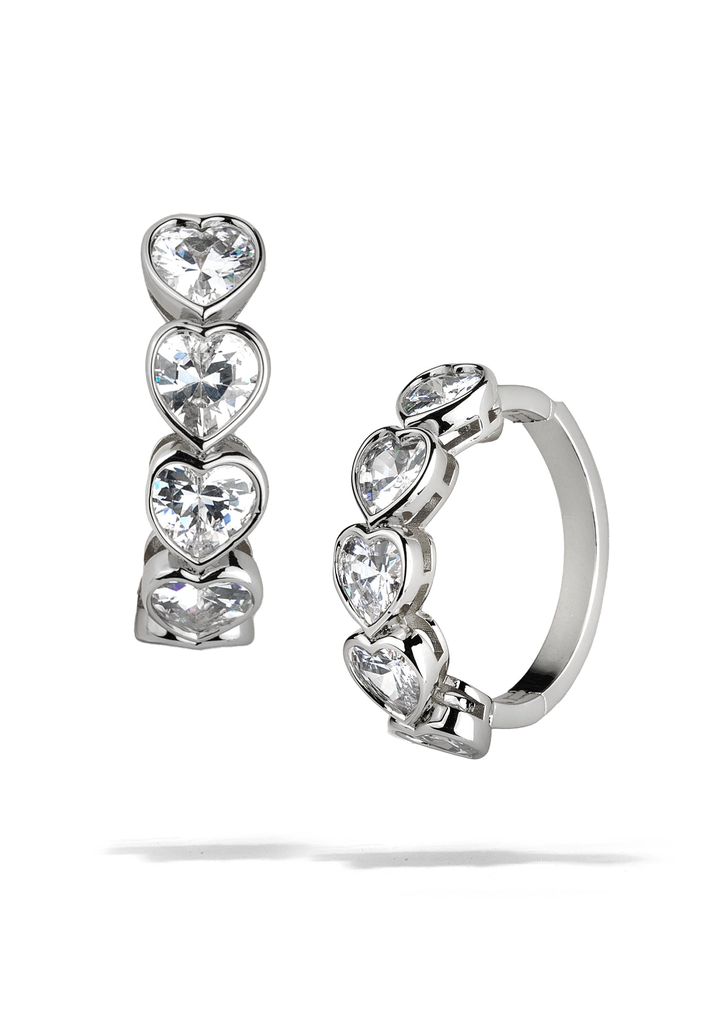 Large Silver Bezel Heart Hoops Earrings