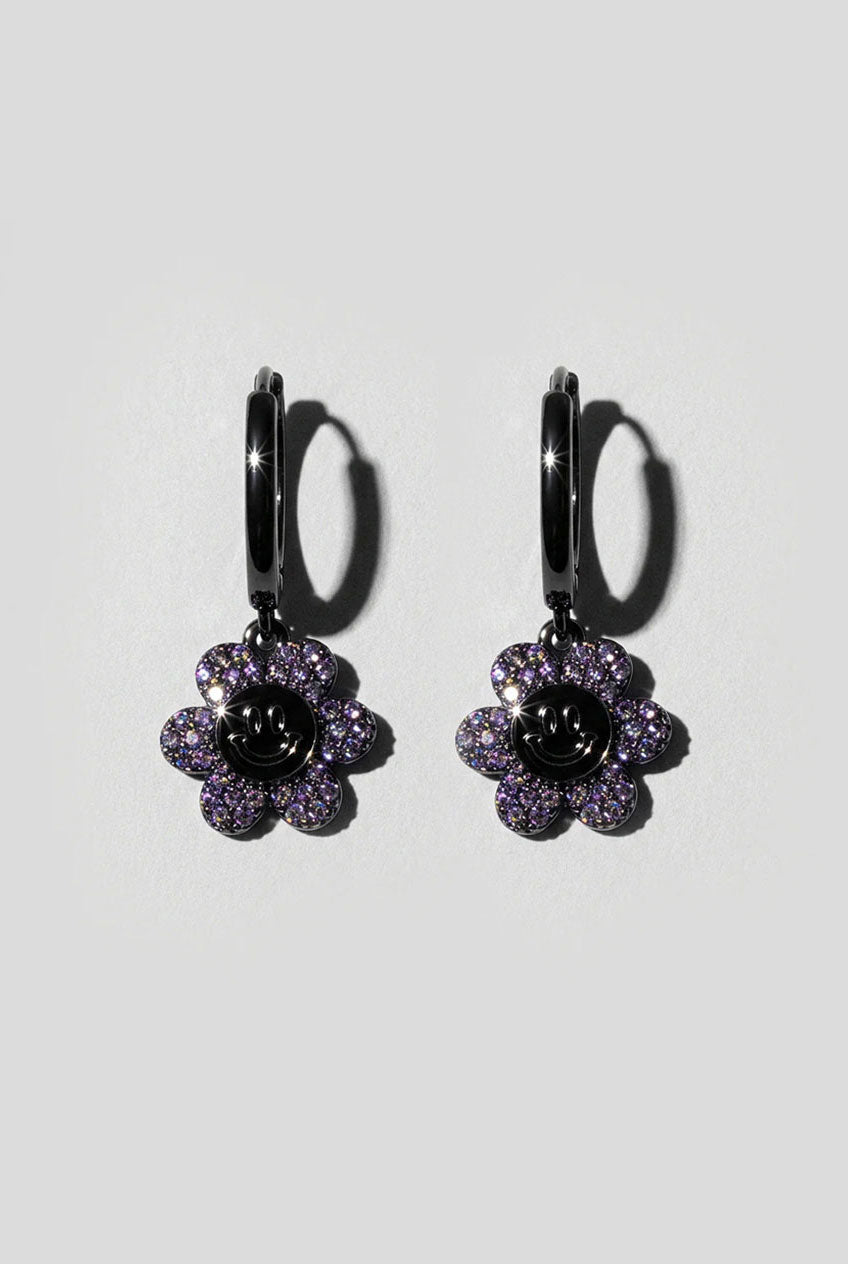 Black Happy Daisy Huggie Earring