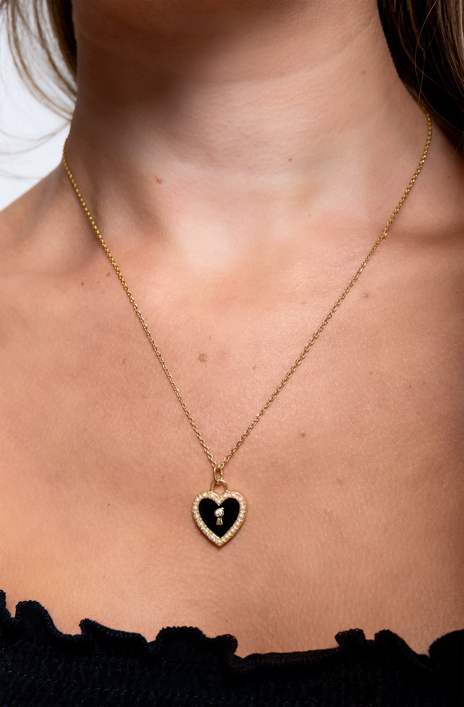 Black Onyx Heart Lock Necklace