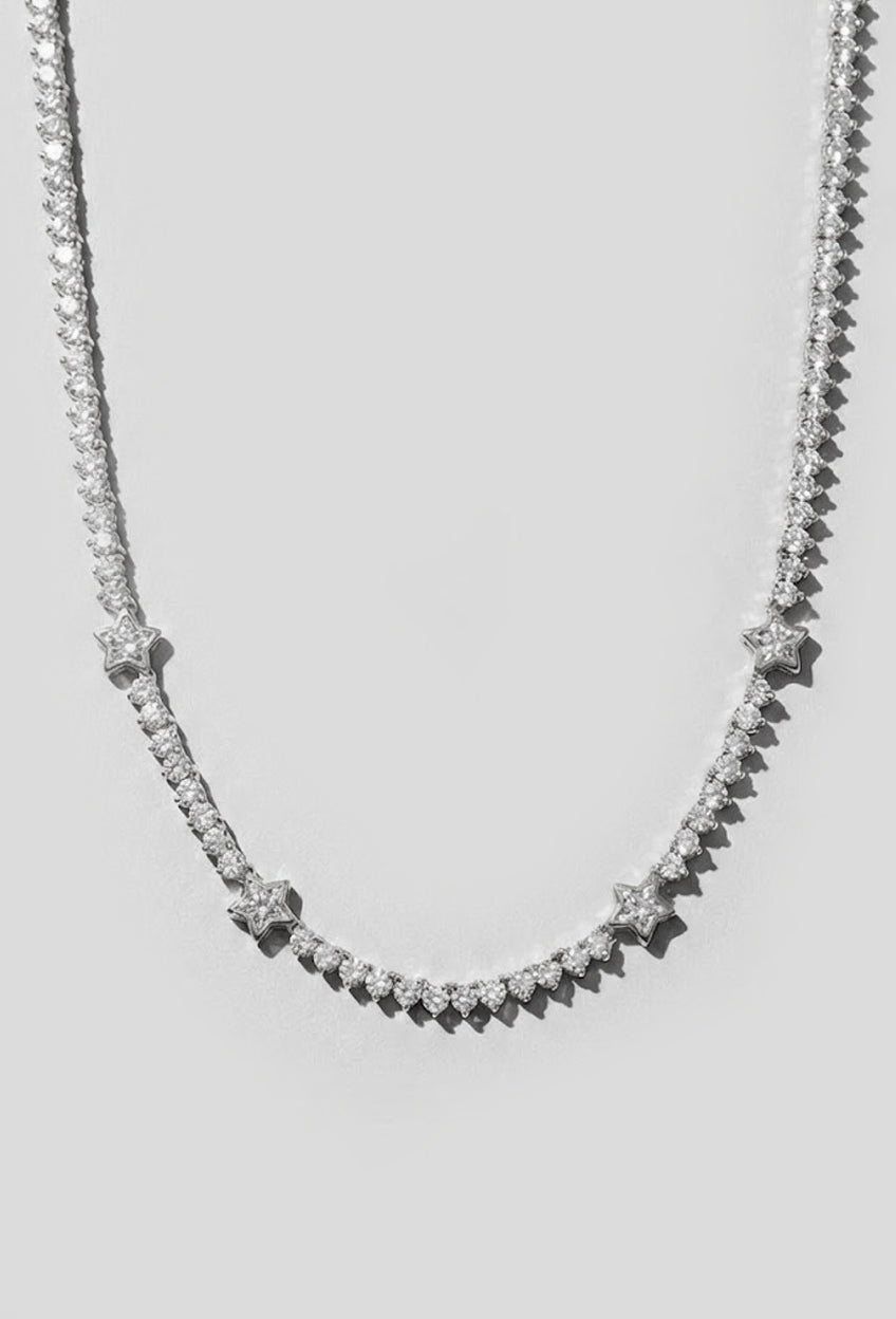 Silver White Star Tennis Necklace