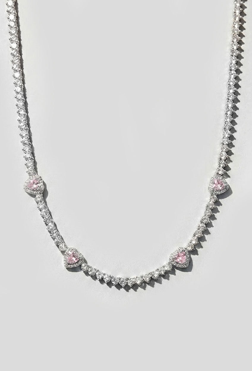 Pink Heart Tennis Necklace