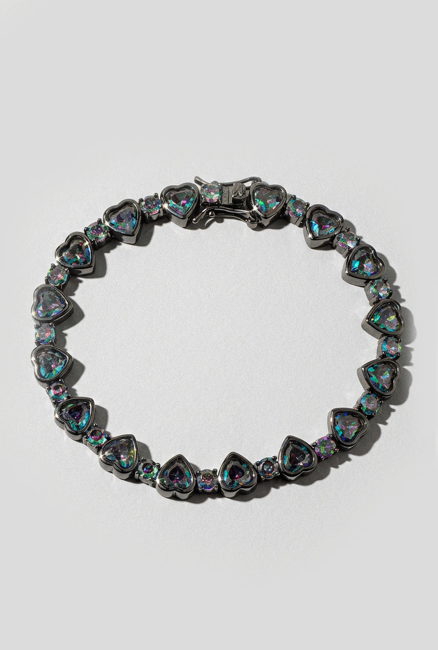 Heart Tennis Bracelet - Black Gold