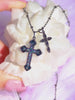 Double Pearl Cross Necklace - Black Gold